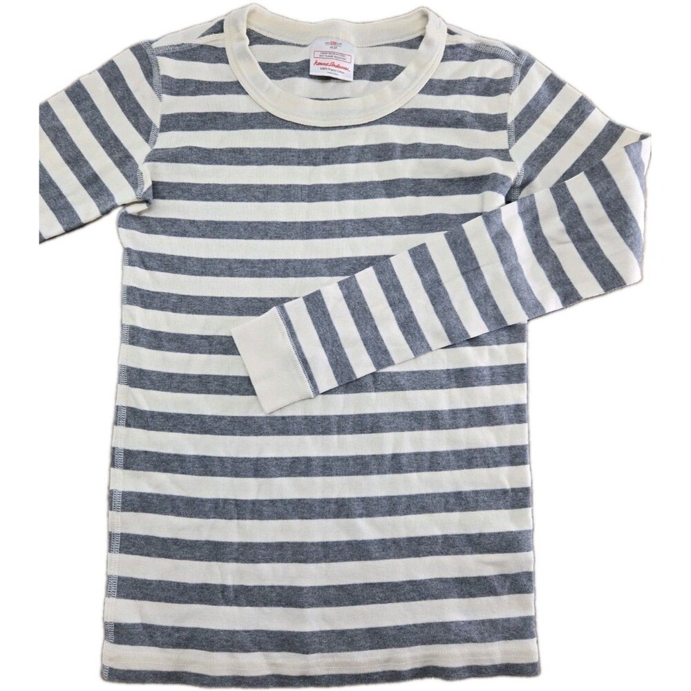 EUC Hanna Andersson Gray White Stripe Pajama Top US 12 (150cm) Organic Cotton